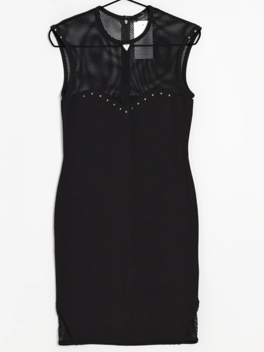 Guess Black Mesh Studded Bodycon Dress XS Sleeveless Sheer Panel - Picture 2 of 12